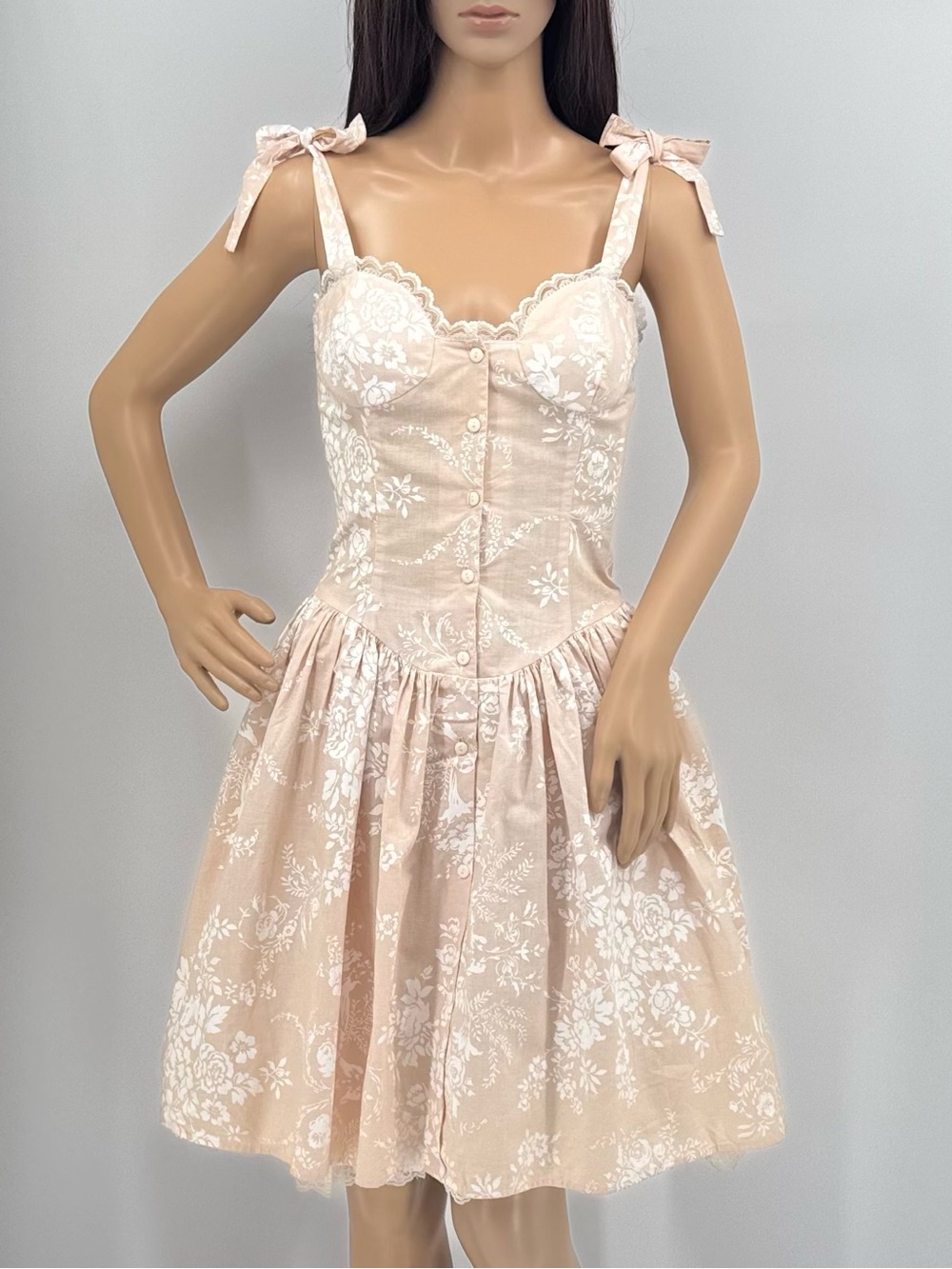 Jessica McClintock Gunne Sax Vintage 90s Coquette Floral Cotton Corset Dress NWT
